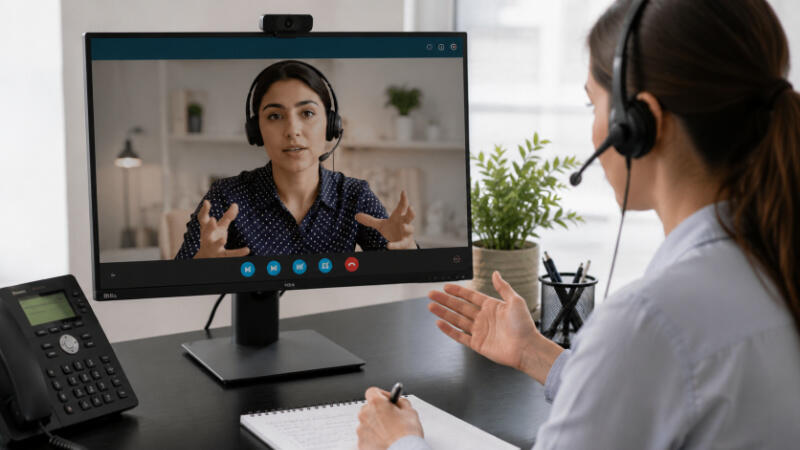 Videodolmetscher - Homeoffice Videoanruf im modernen Arbeitsplatz