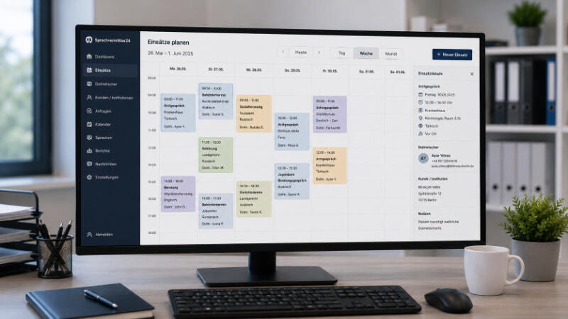 Einsatzkoordination - Modern Büro mit Kalender-UI