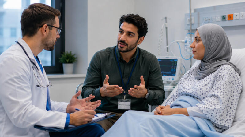 Medizinische Sprachvermittlung - Wichtige Besprechung im Krankenhauszimmer